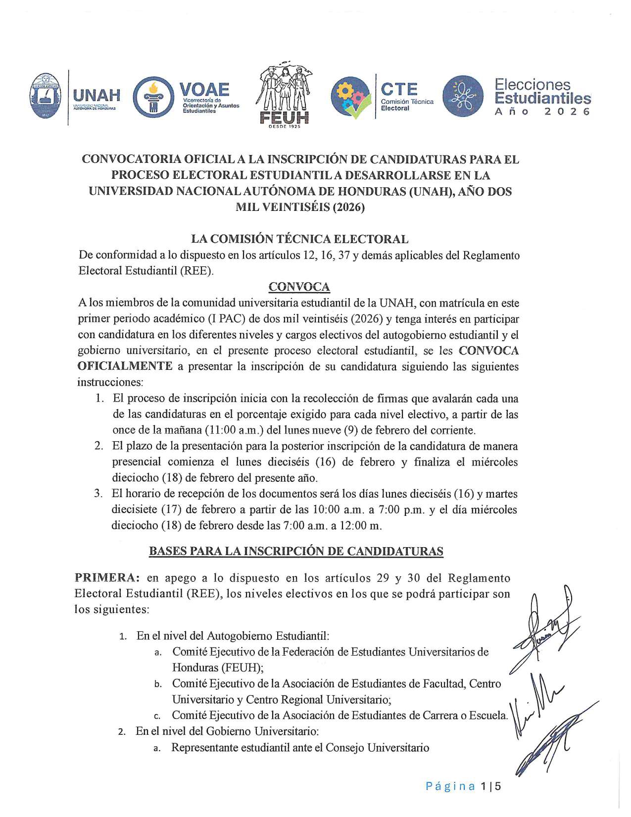 CONVOCATORIA OFICIAL A LA INSCRIPCION DE CANDIDATURAS 2026 page 0001